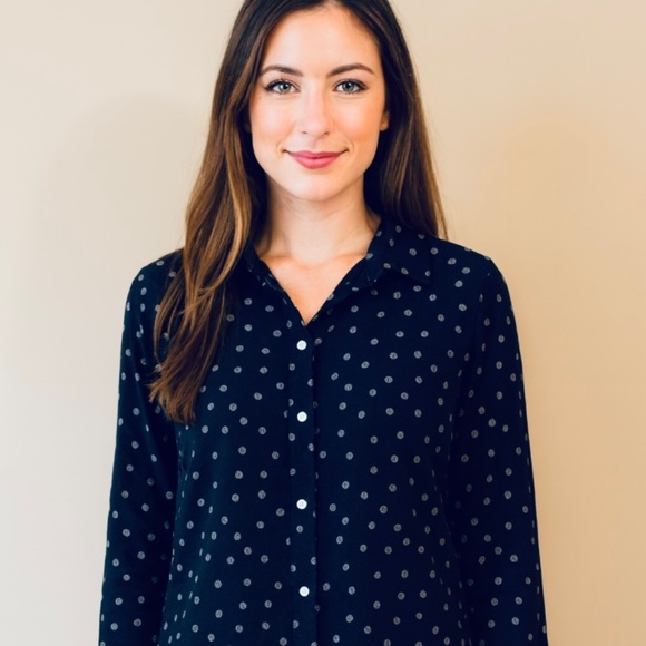 Women’s Banana Republic Dillon Blue White Polka Dot Blouse - Picture 1 of 3